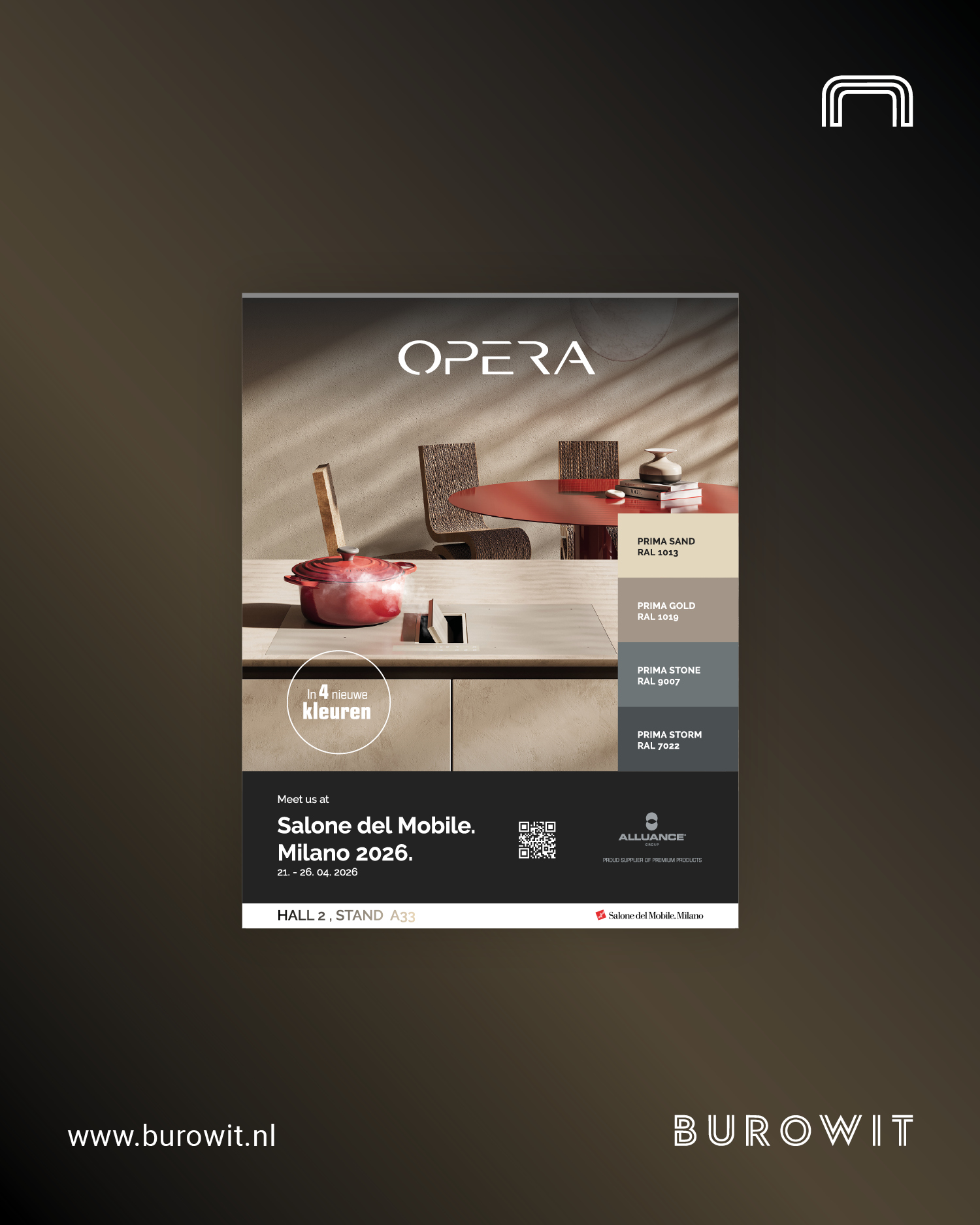 OPERA keukenconcept advertentie ontworpen door Burowit voor Salone del Mobile 2026